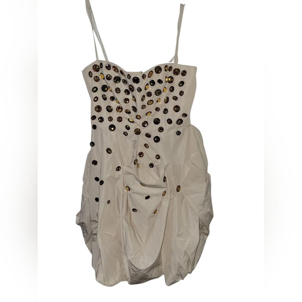 BCBGMaxAzria cream strapless Corozo Bubble Dress W/ Gold  Accents SZ 4